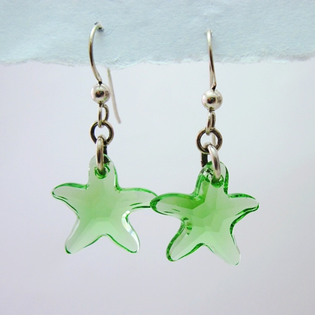 Green Swarovski Starfish Sterling Earrings - Click Image to Close